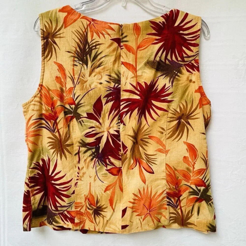Scarlett Linen Blouse Womens16 Floral Print Sleeveless Beach Feminine Office
